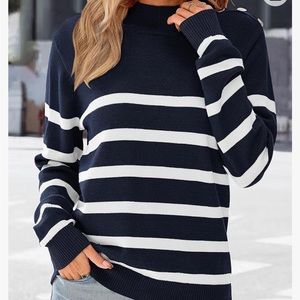 nwt black and white striped sweater w button detail